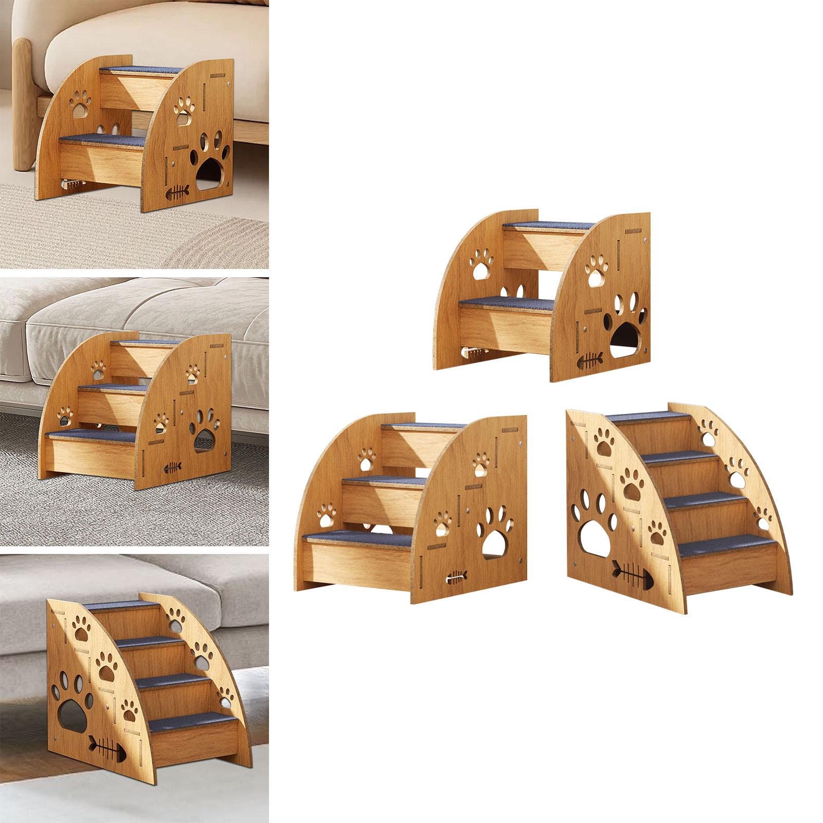 Wooden Pet Stairs Pet Ramp Portable Puppy Stairs Ramp for Bed Pet Dog Stairs Ladder for Older Dogs Kittens Small Pets