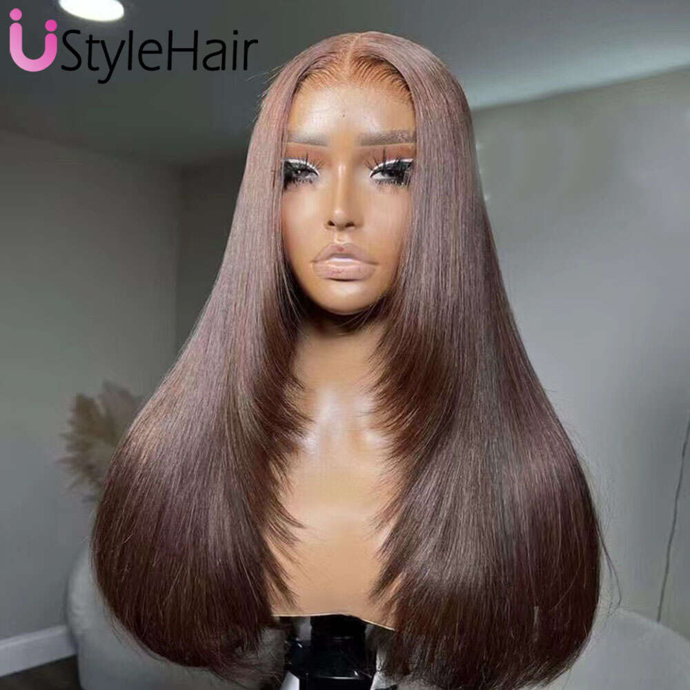 Ustylehair 613 Rooted Ombre Brown For Women Long Silky Straight Layered Cut Blonde Lace Front Wig Heat Resistant Synthetic