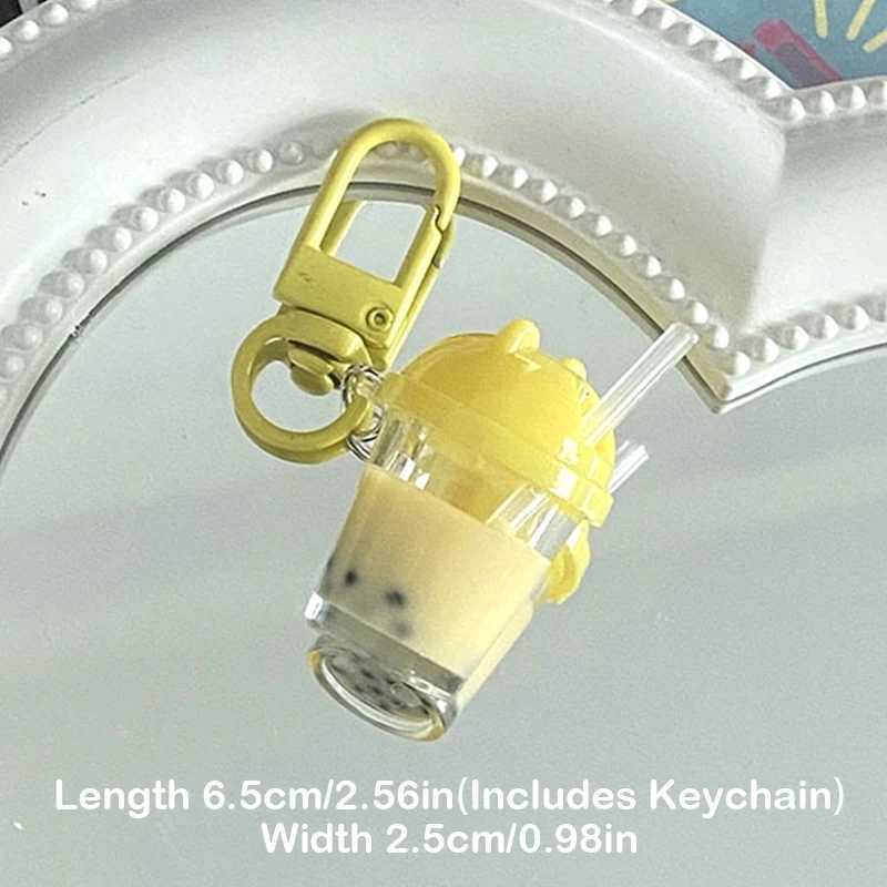 Cute Mini Pearl Milk Tea Keychain Pendant Cartoon Bear Hat Milk Tea Cup Keyring Couple Ornaments Backpack Charms Bag Decor GiftsX240919