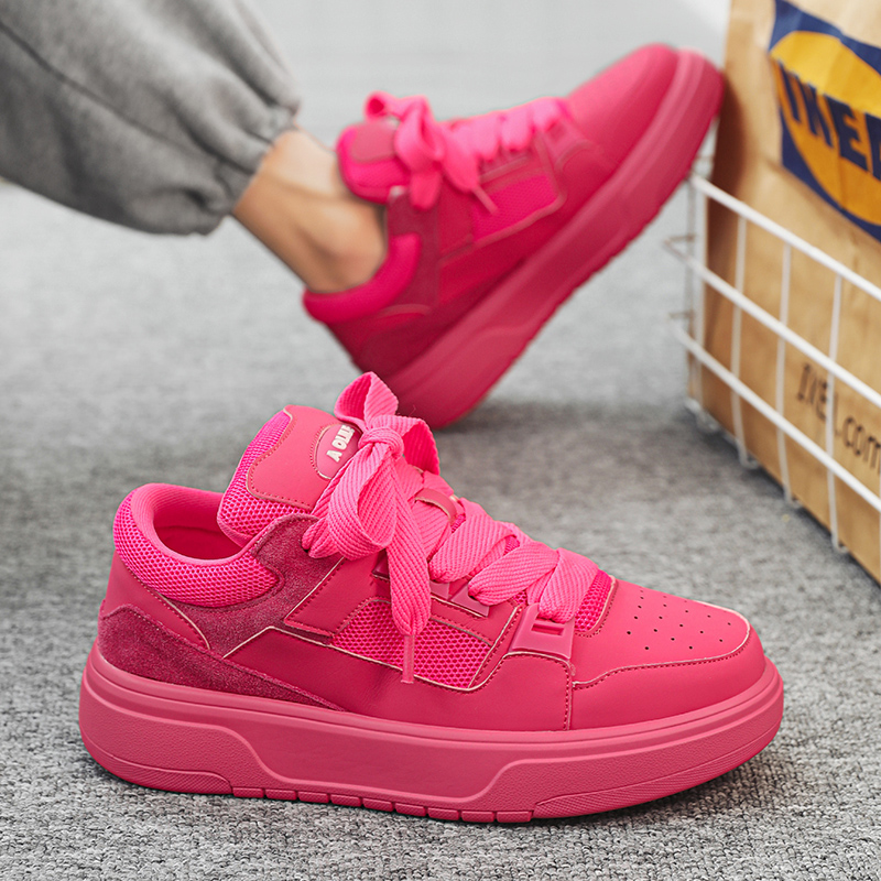 New Mens Trend Designer Pink Platform Comfortable Leather Skateboard Shoes Men White Sneakers tenis mascuo