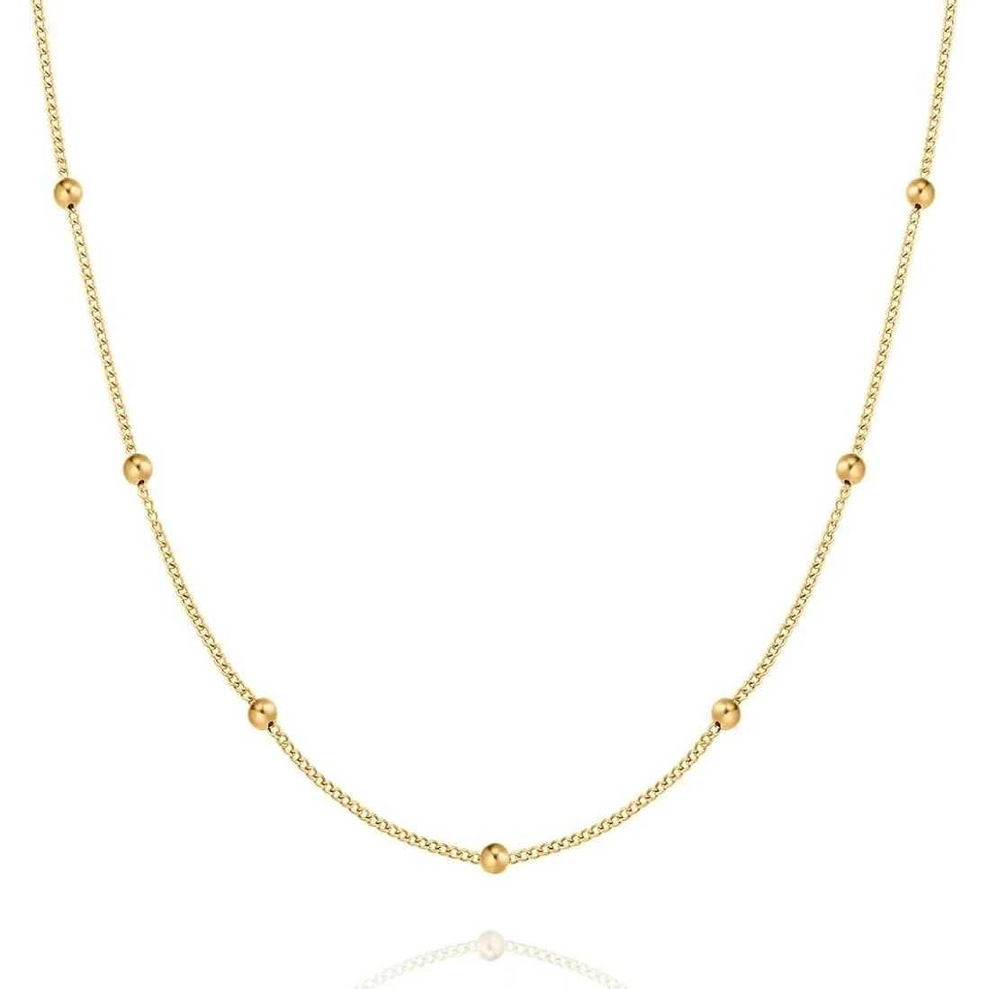Womens stainless steel beaded necklace Fashion trend Simple clavicle chain Variable length 45+5cm small bead diameter 3mmX240919
