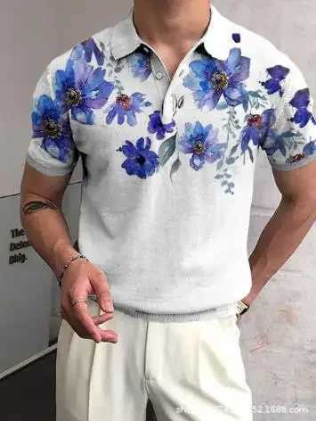 Beautiful Flowers 3D Printed Summer Mens Button Down Collar Polo Shirts Casual Tops Oversized Short Sleeve Trend Men ClothingX240920