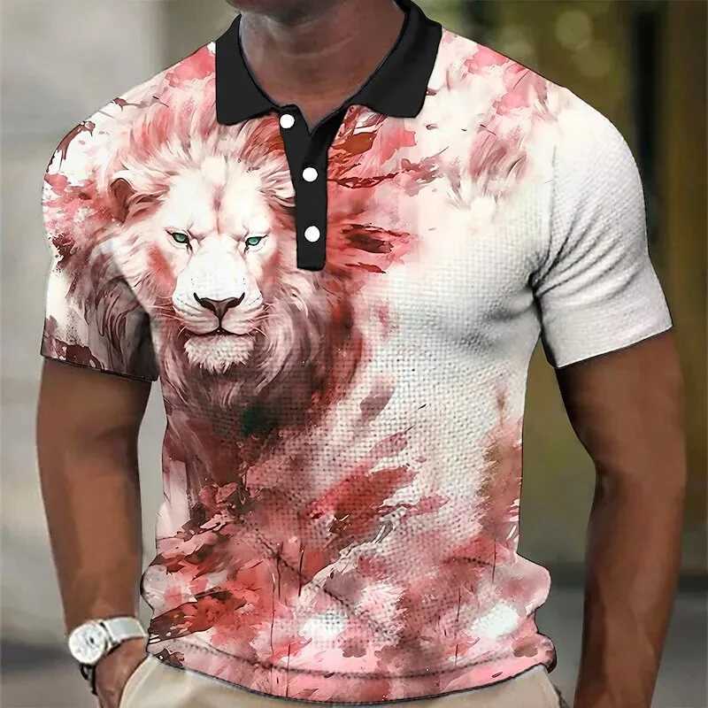 Animal MenS Polo Shirt 3d Lion Printing Casual Daily Lapel Tops Tees Fierce Beast T Shirt For Man Clothing Summer Short SleevesX240920