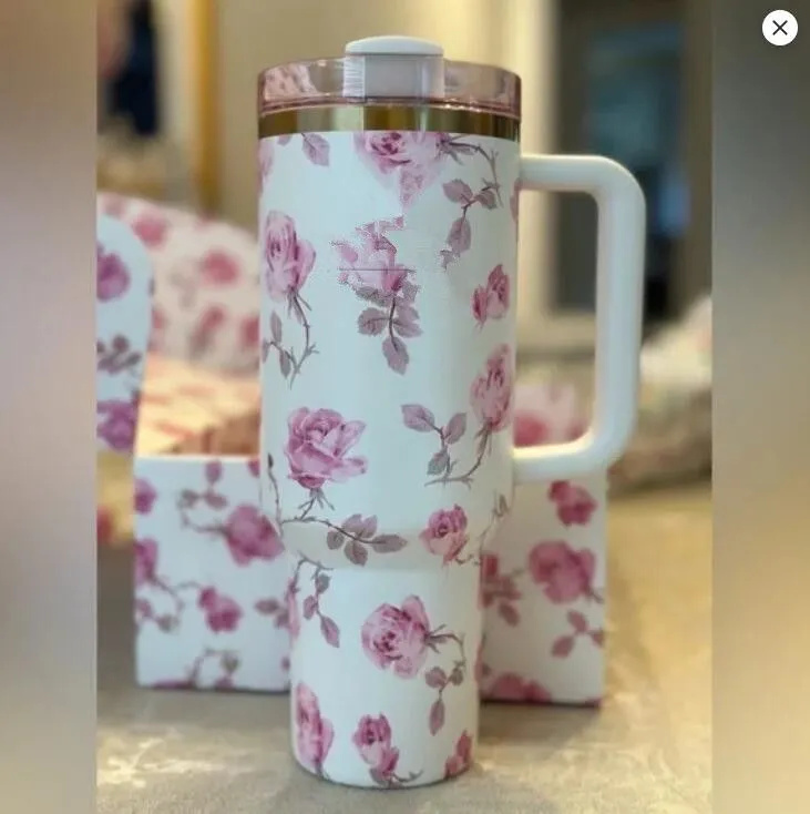 Wicked 40oz Glitter Green Gradient Pink Tumblers Chocolate gold Cups 40 OZ Blue Magnolia Pink Rose Lilac Floral Purple Stars Car Mugs with handle Lid 