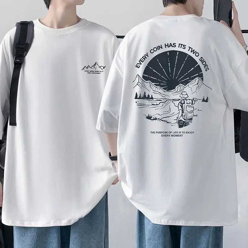 Front Back Print Half Sleeve T-shirt Mens Cotton 100% Summer Loose Overfit Box Long Tee Harajuku My Body My ChoiceX240919