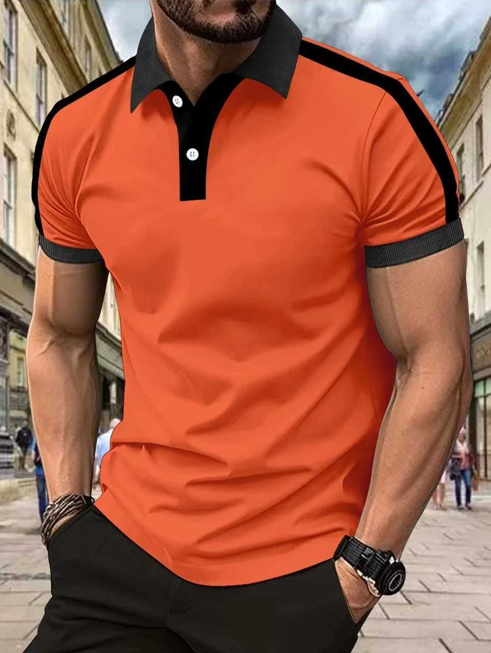 Mens business casual short-sleeved polo shirt sports shirt single button Europe and the United States new summer styleX240920