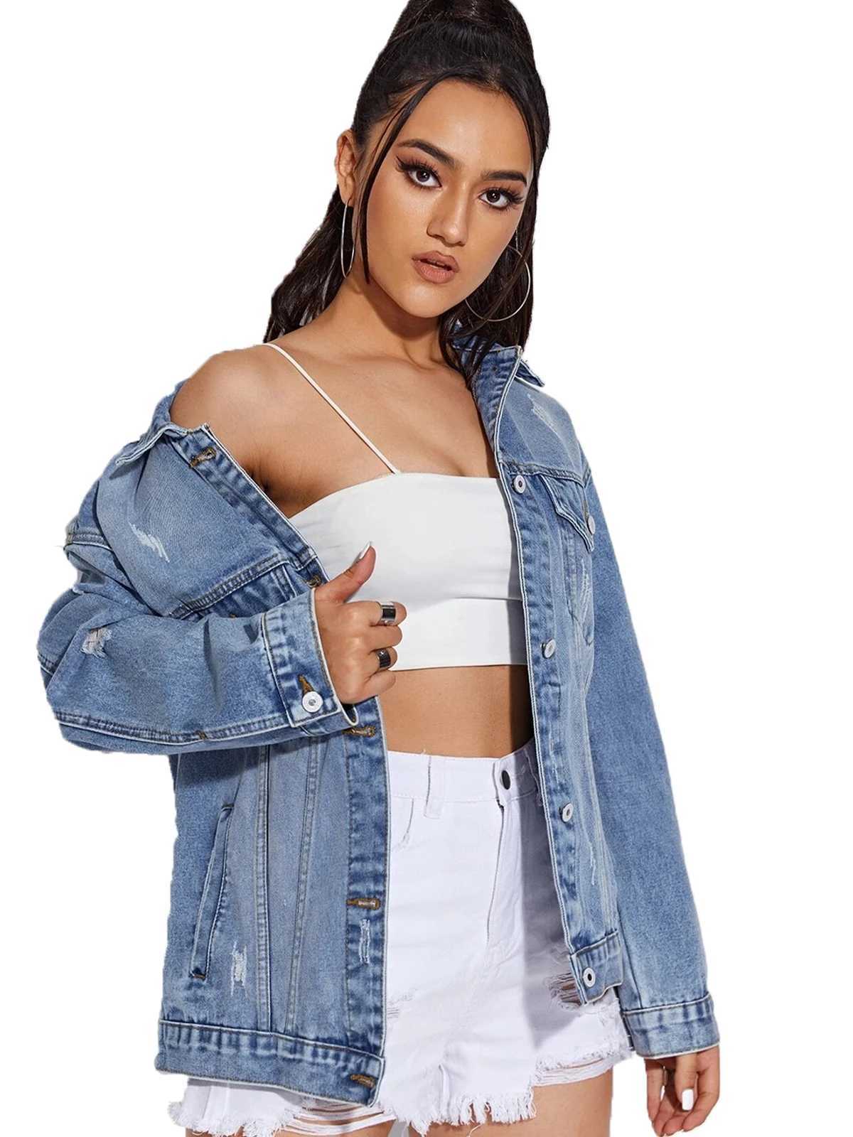 Women Jean Jacket Button Down Long Sleeve Denim Jackets With PocketsX240920