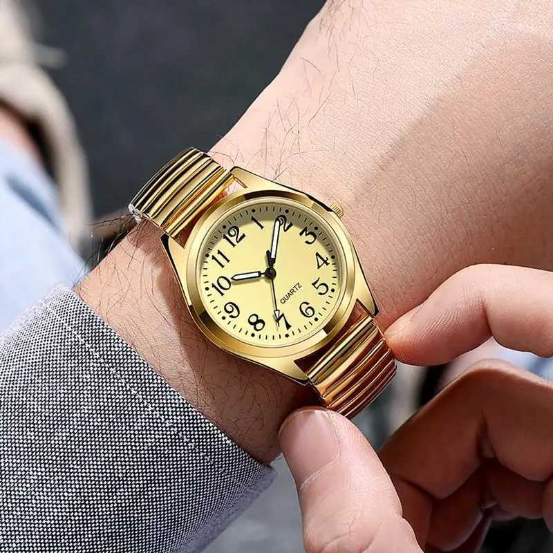 Classic style elastic spring strap watch with large digital quartz watch for men and women Father Mothers day gift watchX240920