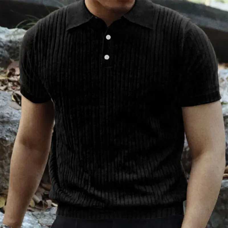 2024 Summer Knit Mens Polo Shirt Business Casual Striped Lapel Short Sleeve Henry Shirt T-shirt Comfortable Mens ClothingXJ240920