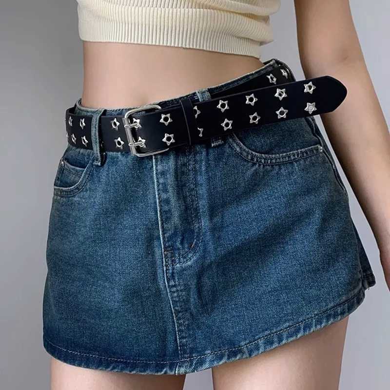 European and American hollow punk casual womens belt fashion star eye decoration double row belt womens jeans belt W240920