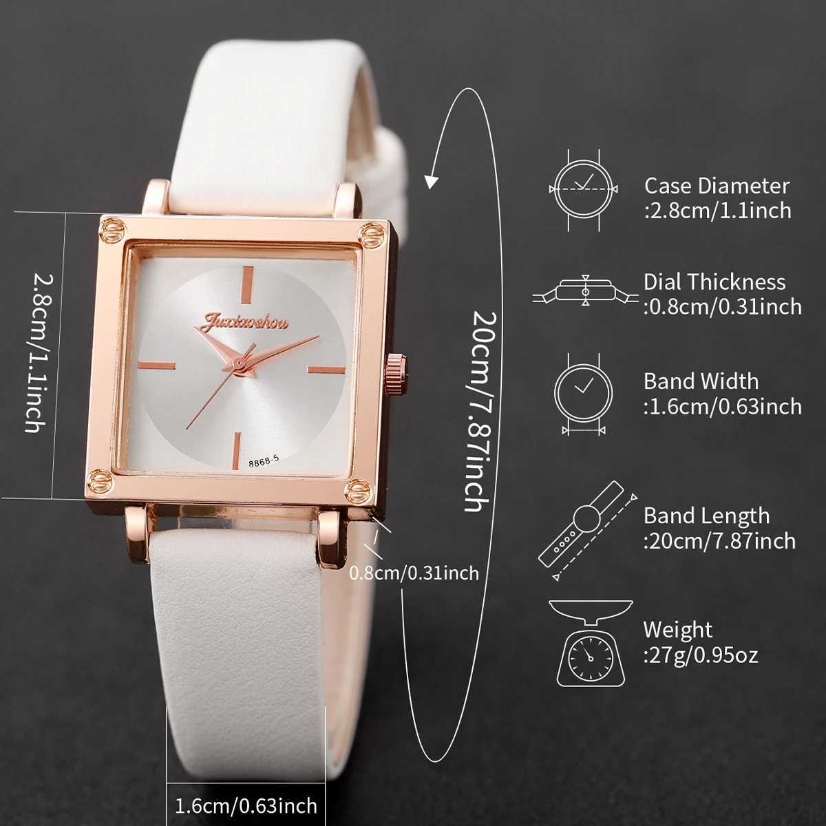 2pcs/set Women Leather Strap Aquare Dial Quartz Watch with Heart-shaped BraceletX240920