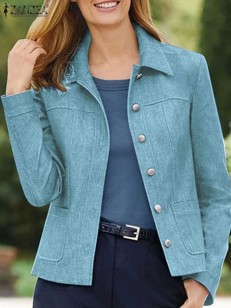 2024 ZANZEA Women Autumn Denim Coats Fashion Lapel Collar Jackets Long Sleeve Outwear Vintage Pocket Waisted Loose Casual TopsX240920