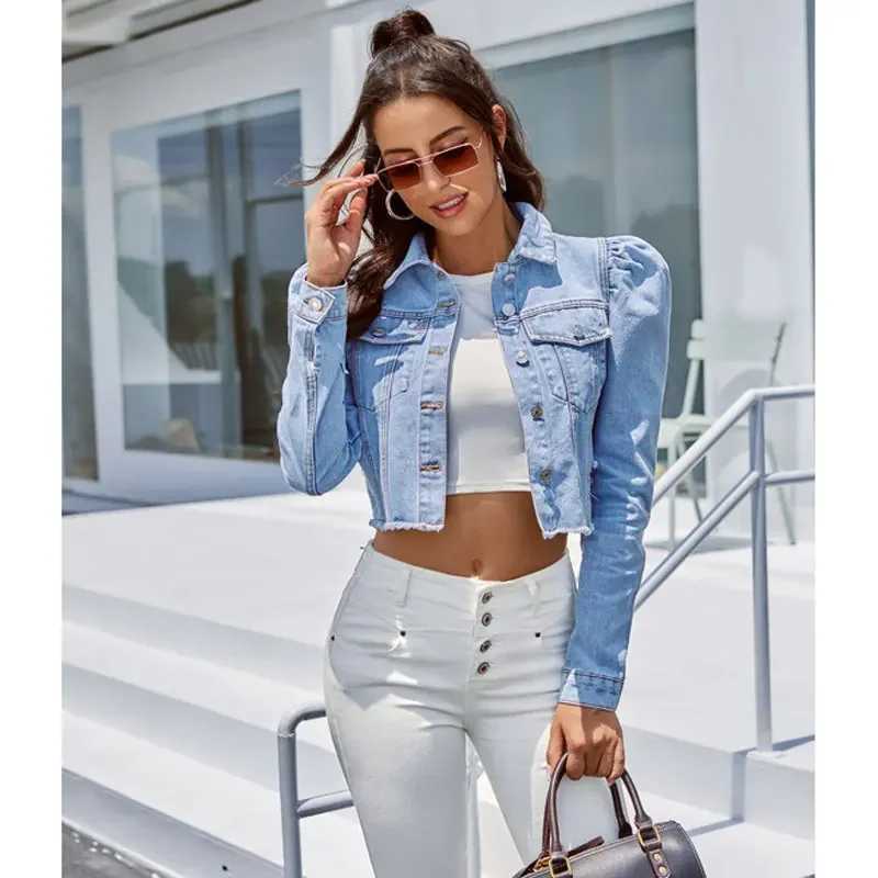 Woman Denim Jacket Autumn Blue Cowgirl Pockets Casual Streetweer Fashion Office Ladies Short Winter Jacket Women Coats FemaleX240920