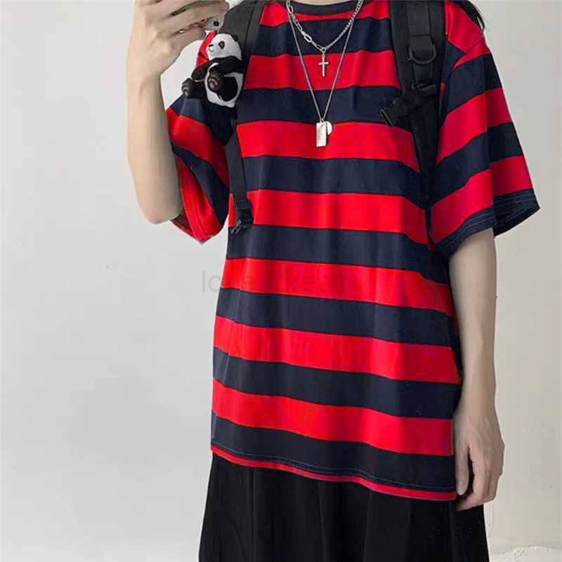 Women T-Shirts Harajuku Goth Punk stripe Print Short Sleeve Loose Clothes Oversized T Shirt Female Tops Hip Hop Tee ShirtXJ240920