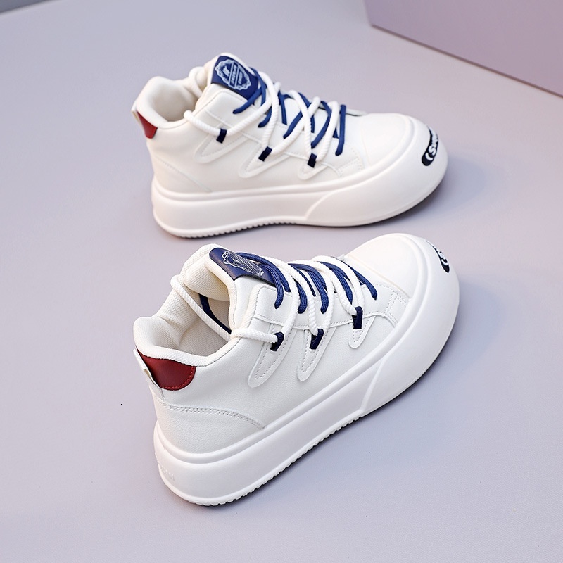 Ins Korean version white 2023 autumn and winter new women's sponge cake high top shoes, casual thick soled board shoes for women