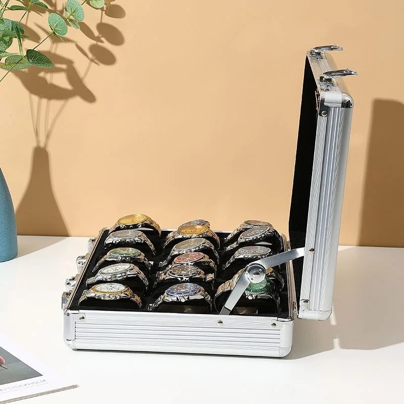DELESYS 61224 slot large capacity aluminum alloy watch storage box multipurpose lockable metal 240912