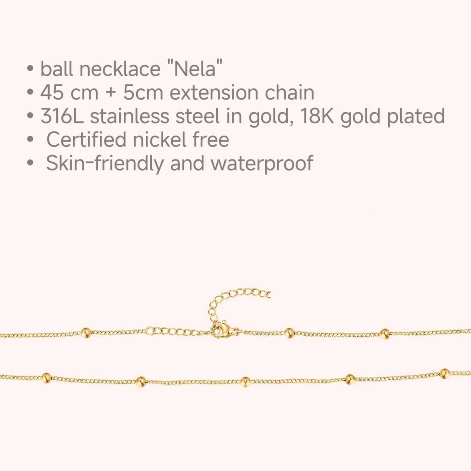 Womens stainless steel beaded necklace Fashion trend Simple clavicle chain Variable length 45+5cm small bead diameter 3mmX240919