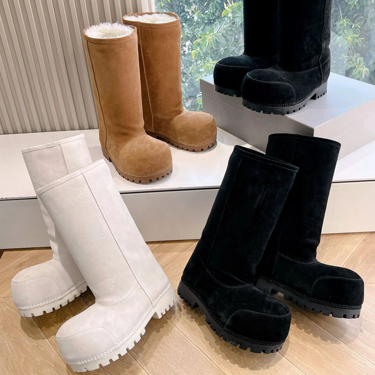 Desiger Big Head Snow Boots For Women Unisex Winter Fur Integrated High Tube And Warm Thick Soled Cotton Shoes Fo
