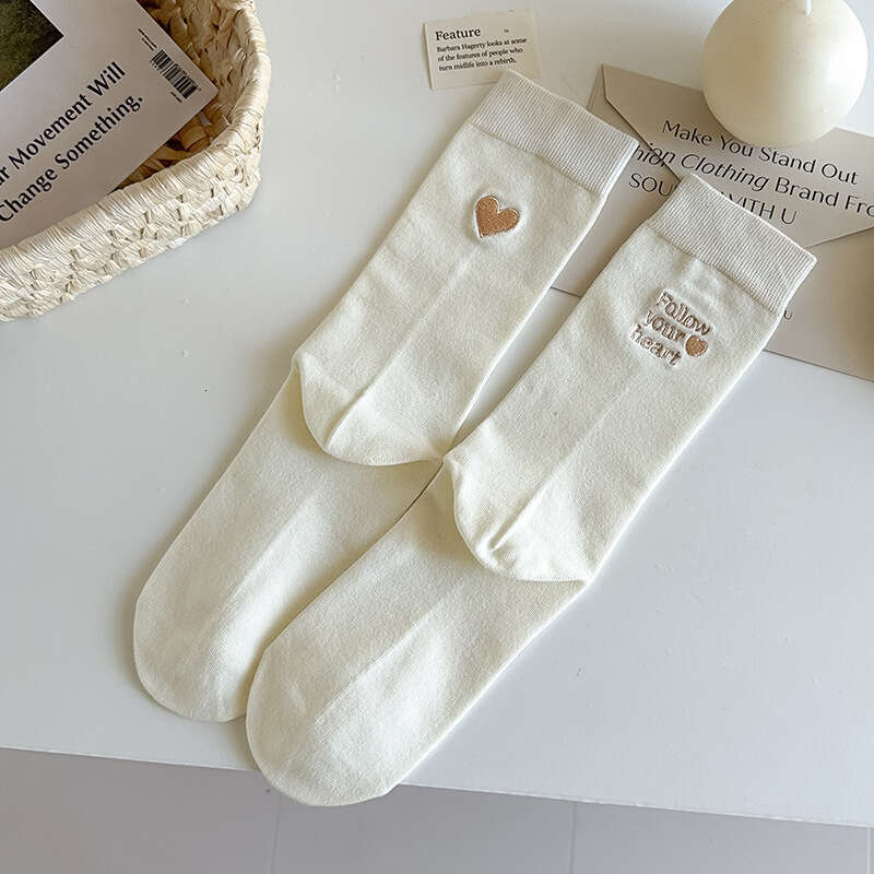 Korean Ins Trendy Love Embroidered Stocking Children's Spring And Autumn Cotton Street Japanese Versatile Heel Letter Stocking