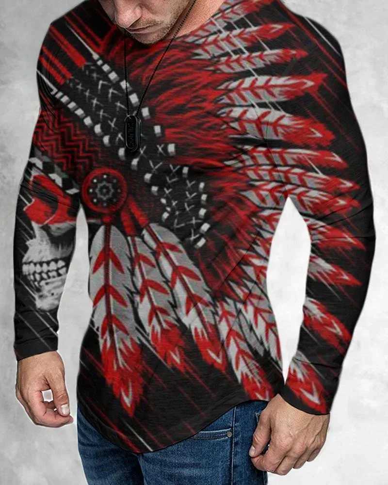 Street youth vitality new trend mens graffiti color 3D printing tops long sleeve round neck outdoor sports fitness T-shirt menX240919