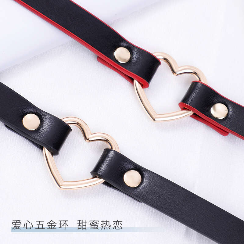 SM Props Maid Training Sex Traction Neck Set Black and Red Love Hanging Ring Sex Collar Alternative Adult Products
