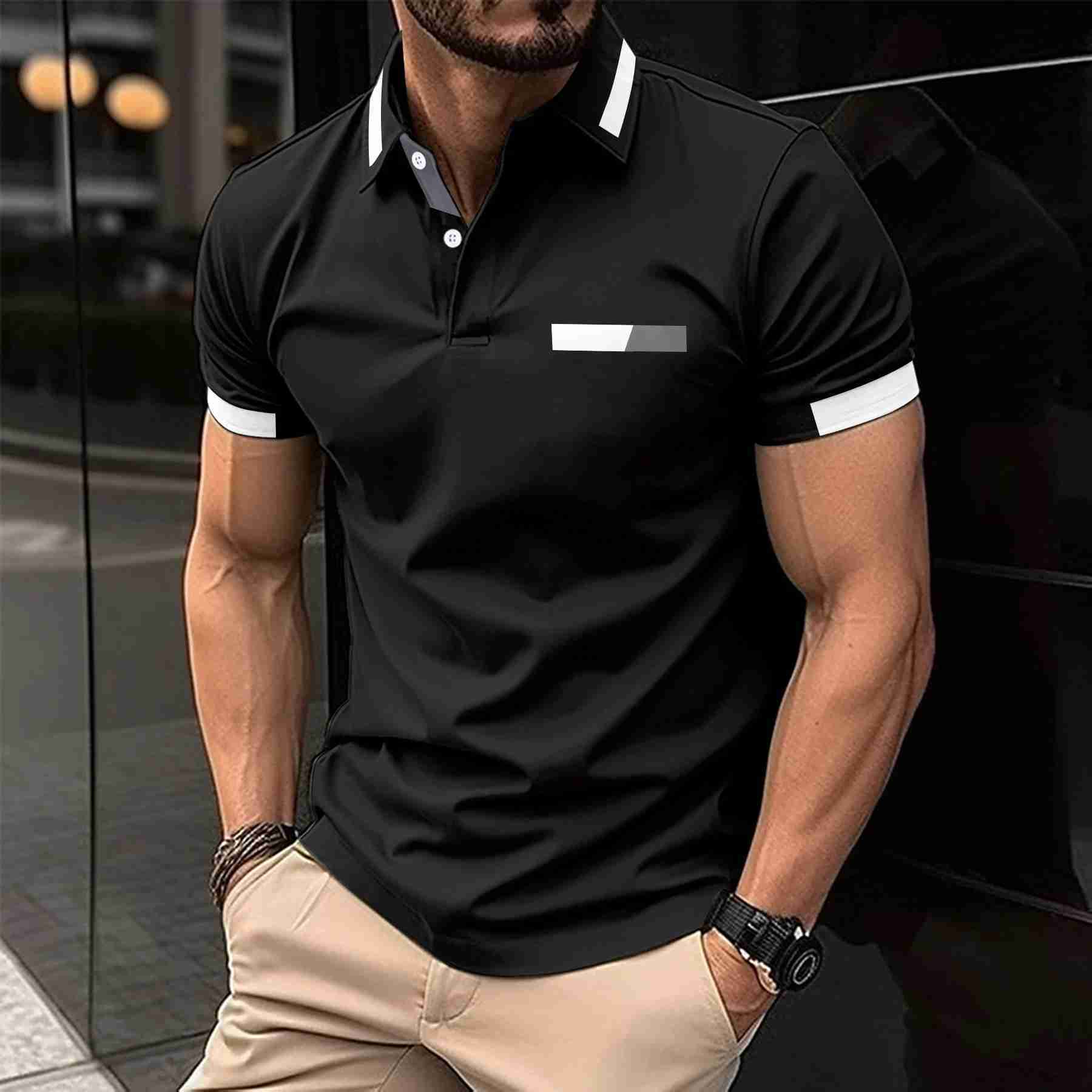Summer fashion new Polo shirt casual lapel button golf dress gradient printed short-sleeved T-shirt big mens Polo shirtXJ240920