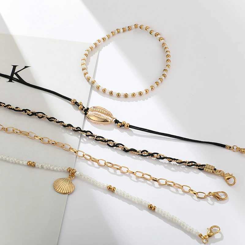 Tocona 5pcs/sets Summer Shell Scallop Beaded Anklets for Women Gold Color Fashion Chain Rope Jewelry Beach Accessories 8007 Y240920