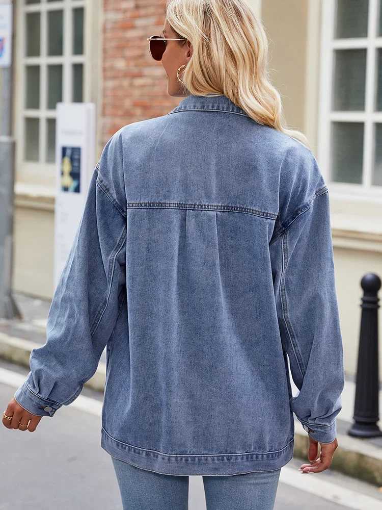 Single Breasted Oversized Denim Jacket Women Spring Fall Vintage Washed Casual Jean Coat Loose Outwear with PocketsX240920