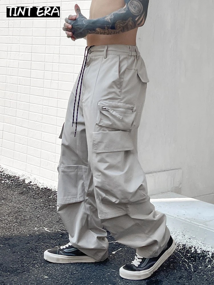 Tint ERA pocket black cargo pants mens American streetwear oversized khaki cargo mens loose casual hip-hop workwear 240920