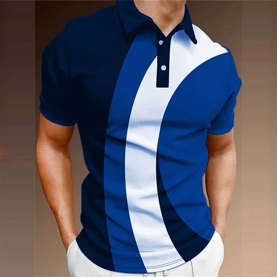 Summer Mens Polo Shirt Color-coded Short Sleeve Tshirt Mesh Breathable Business Lapel Tops Tee Fashion Striped T Shirt For BoysX240920