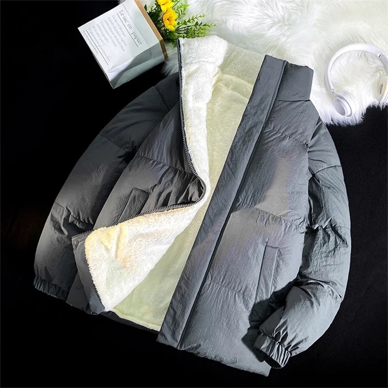 Green Puffer Jacket Men Korean Style Winter Jackets Men Thick Warm Coats Streetwear Solid Color Jackets With Fur Lined 240919
