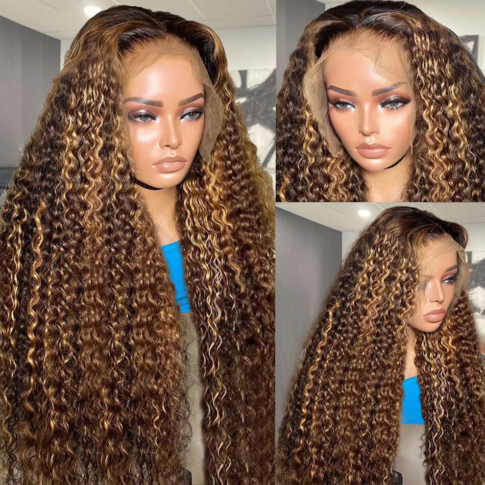 30 32 Inches 4/27 Highlight Ombre 13x6 Front Wig Human Hair Deep Wave Honey Blonde 13x4 HD Lace Frontal Curly Wigs