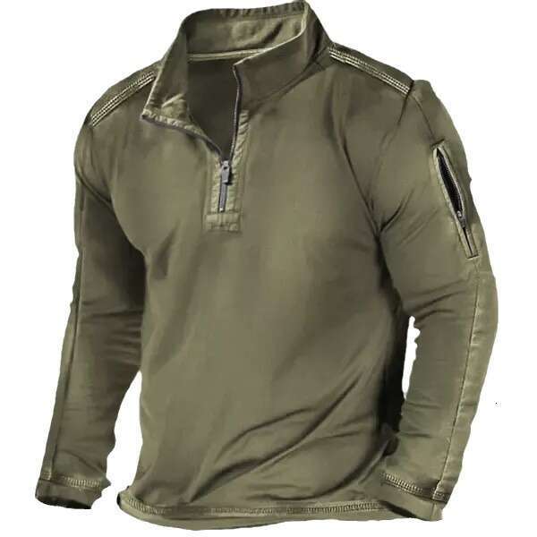 Spring And Autumn Foreign Trade Large Men's Outdoor Zipper Pocket Half Pull Chain Collar Tactical Long Sleeve T-Shirt Casual Hoodie