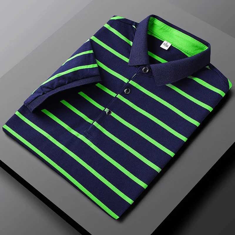 New Summer Mens Striped Simple Polo Shirt Short Sleeve Thin Lapel Business Cotton Top Fashion Mens 2024 Tops Men ClothingX240920