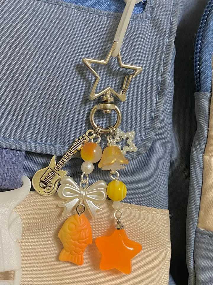 aesthetic y2k beaded orange yellow taiyaki fish goldfish star keychainX240919