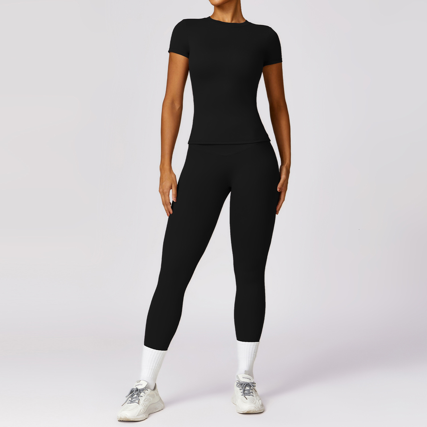 Yoga Set 2 Pieces Women Tracuits Workout Sportswear Gym Clothing Fiess Long Sleeve Crop Top High Waist Leggings Sports Suits