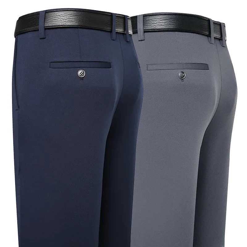 Mens elastic suit pants black business casual Trouser office summer autumn Korean Navy gray spandex straight pants W240919