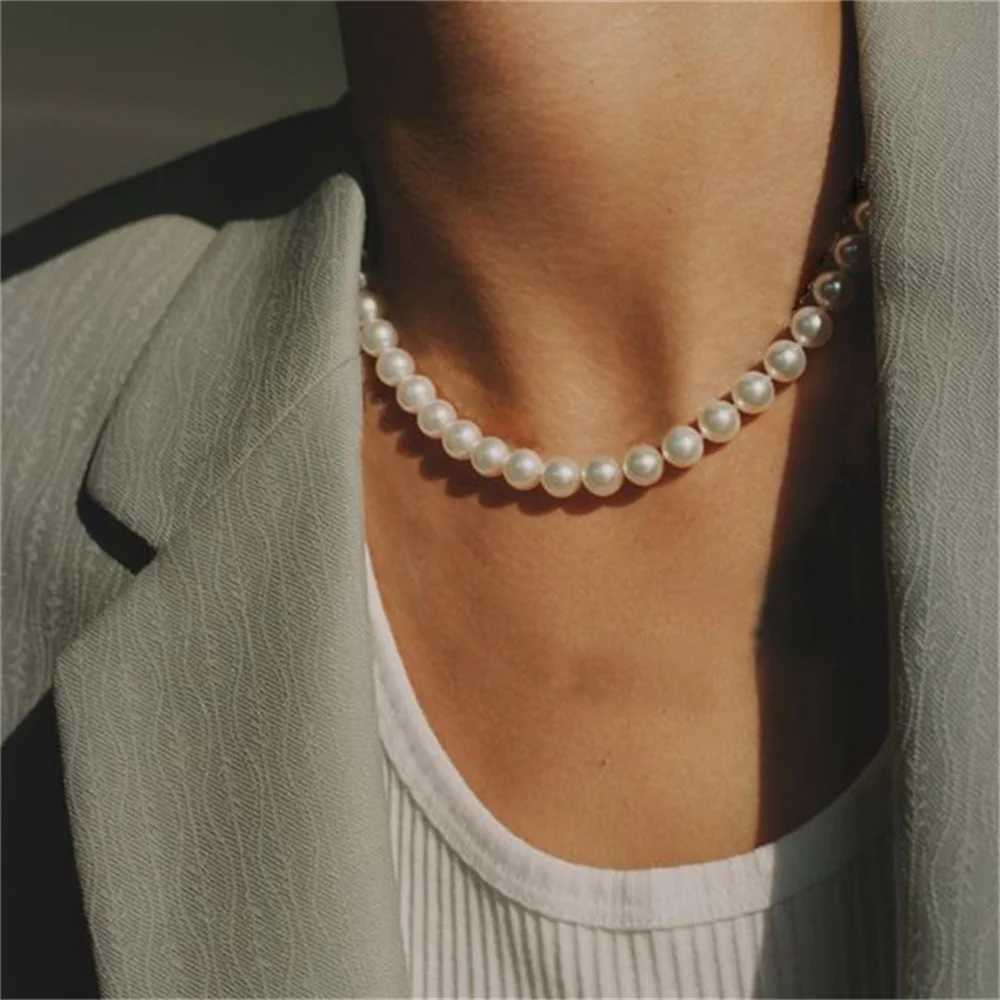 French Vintage Imitation Pearl Chain Necklace For Women Simple Acrylic Beads Choker Fashion Jewelry Elegant AccessoriesX240919