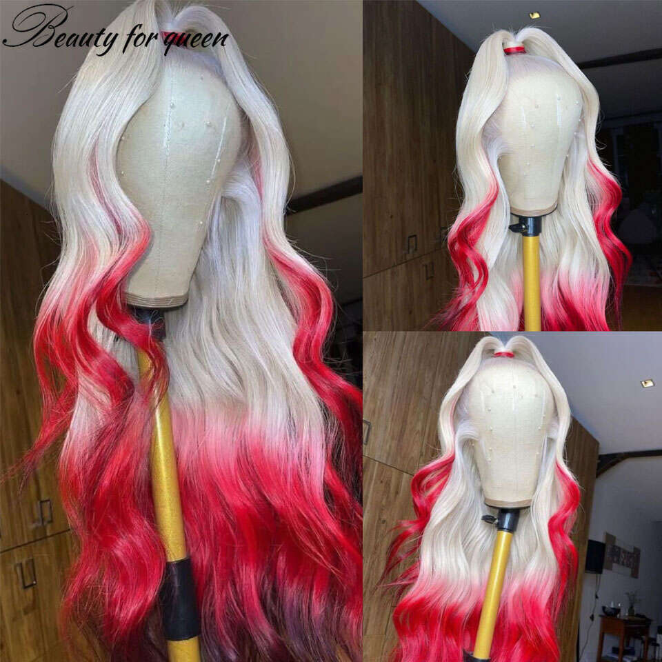 Ombre Red Front Human For Women Body Wave 150% Remy Brazilian Hair Transparent Lace Frontal Wigs Pre Plucked