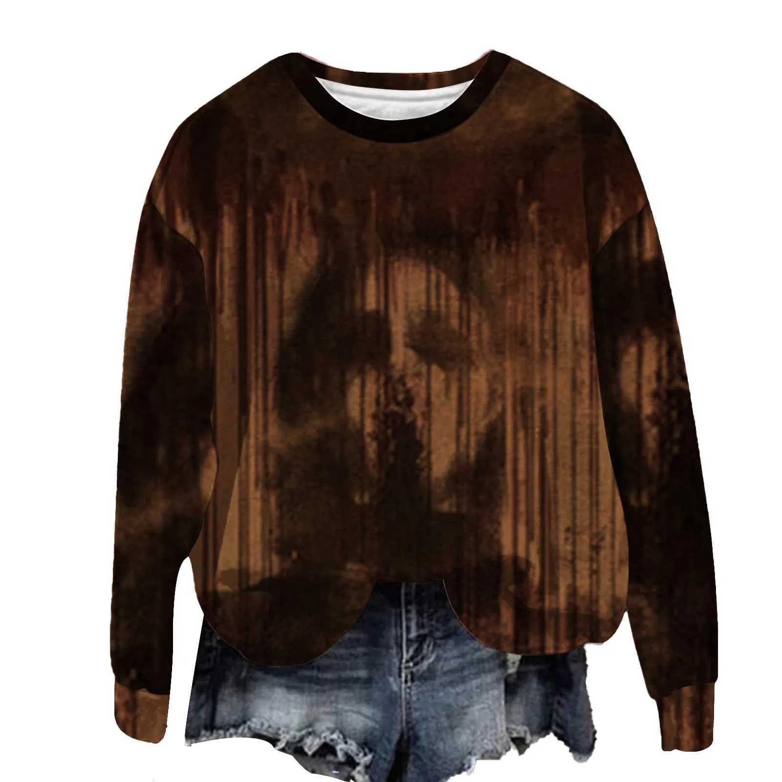 Women Halloween Horror Bloody Print Hoodies Long Sleeve Casual Sweatshirts Round Neck Workout Pullover Tops Sudaderas De Mujeres Y240920