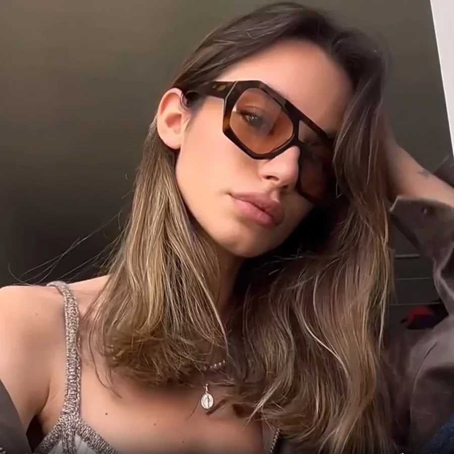 Retro Double Bridges Womens Sunglasses Big Frame Leopard Brown Gradient Eyewear Fashion Luxury Designer Sun Glasses Men ShadesX240920