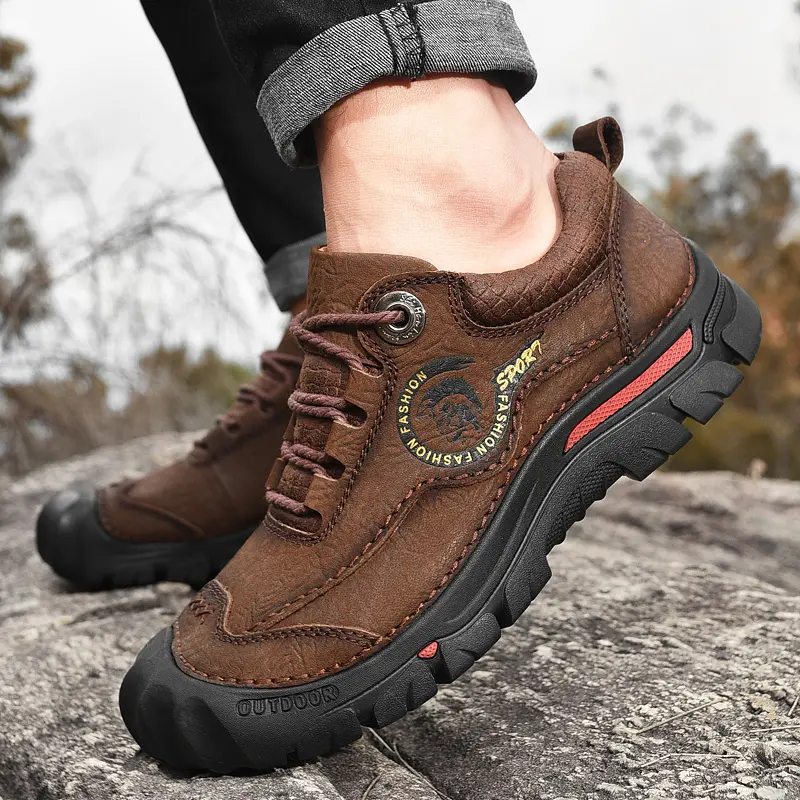 Shoes for Men of Pure Leather Hiking Shoes Trekking Waterproof Sneakers Flats Outdoor Walking Mountain Sports Shoe