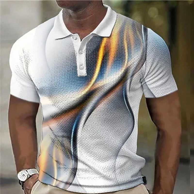 New MenS Polo Shirt 3d Gradient Line Casual Daily Lapel Tops Tees Striped T Shirt For Man Clothing Summer Short Sleeve TshirtsX240920
