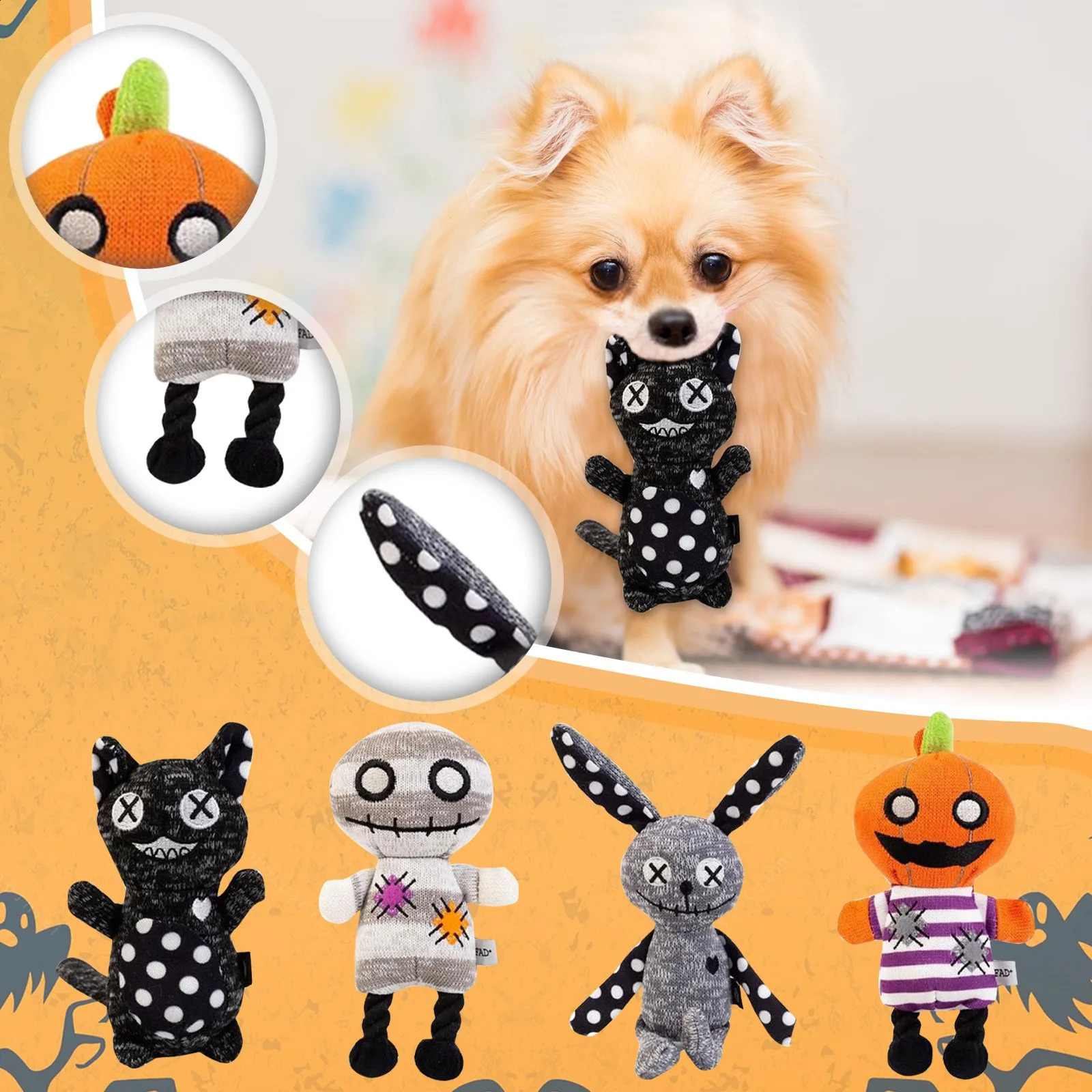 Halloween dog toy gifts pet dog toys bite resistant knitted fabric Halloween dolls sound making toys 240914