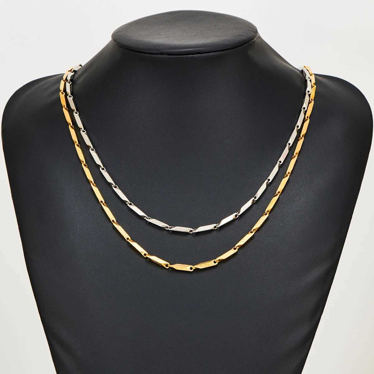 1 Piece 3mm Thickness Gold and Silver Color Military Bamboo Necklace Stainless Steel Chain for Men Women JewelryX240919