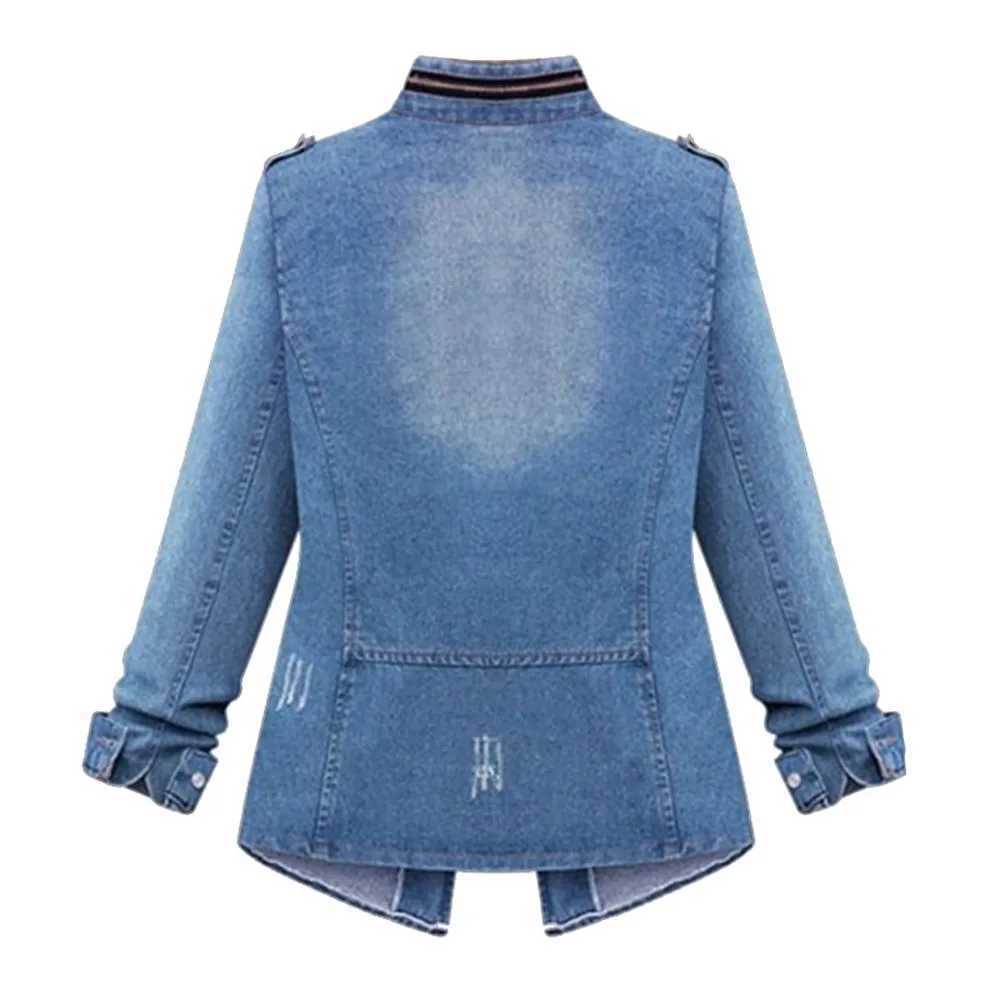 2021 Plus Size Denim Jacket Womens Casual Solid Casual Oversize Autumn Ladies Slim Jeans Chain Jacket Pocket CoatX240920
