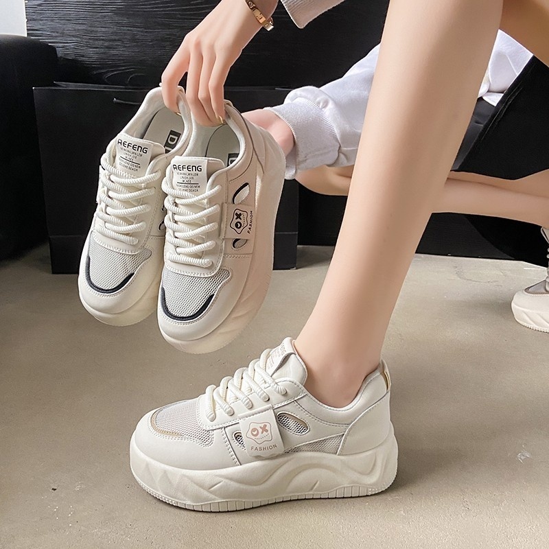 Thick soled bread for women 2024 new versatile height increasing spring casual board shoes, black women's shoes