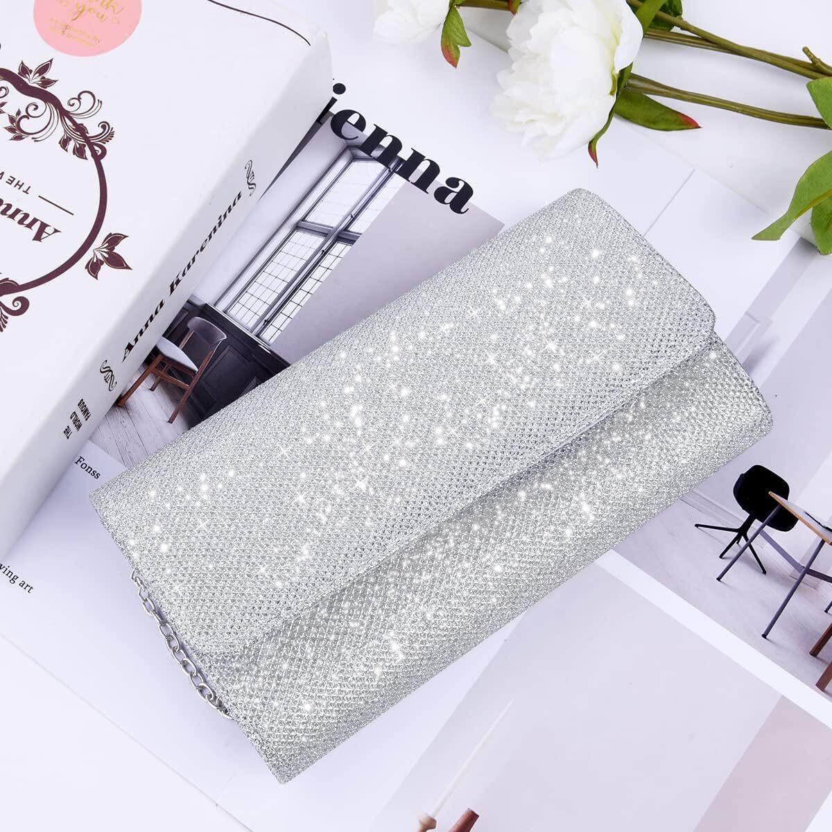 Women's Pochette, Ceremony Removable Chain Bag Strap, Shoulder Bags for New Year's Ball, Party - Sier