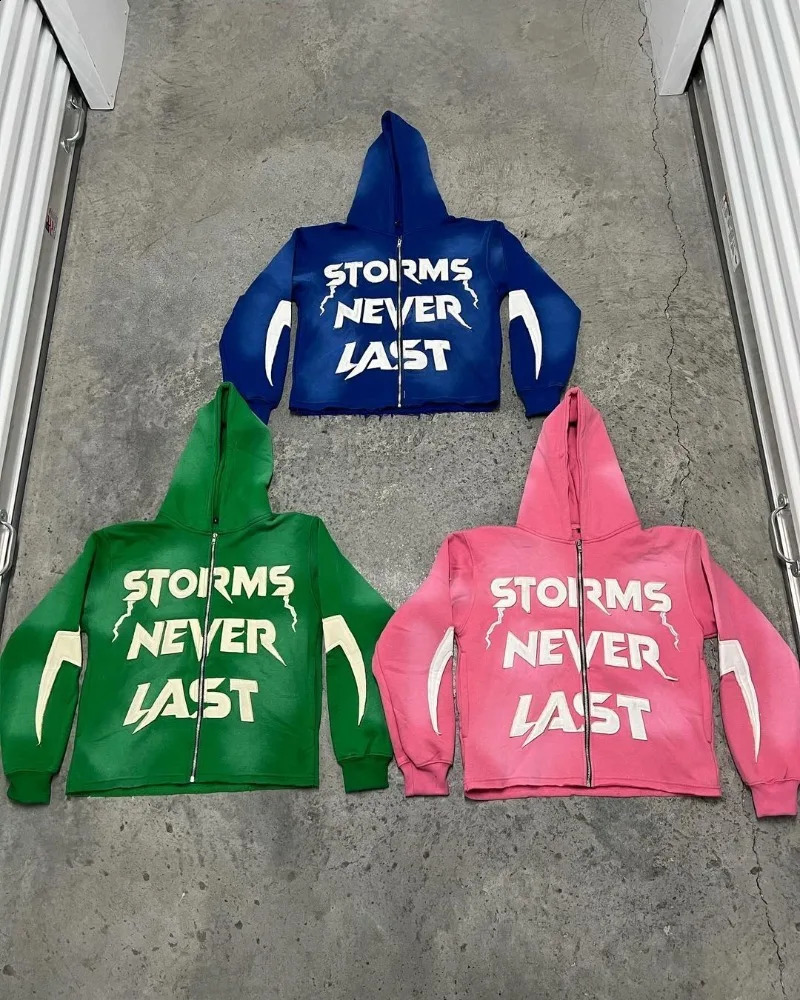 Trendy Fashion Street Letter Embroidered Oversized Hoodie Men Y2k Gothic Punk Casual Loose Zipper Sweatshirt Women 240910