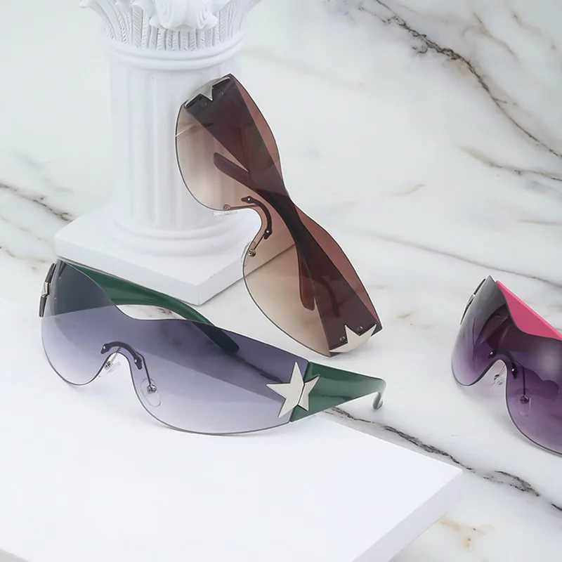 New Punk One Piece Sunglasses Goggle Y2K Luxury Brand Sun Glasses Star Goggles Eyewear UV400 Female Designer Five Star GlassesX240920